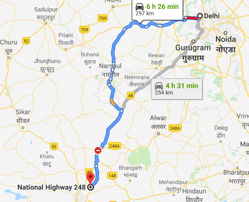 delhi-jaipur-map-02 - Savaari Blog