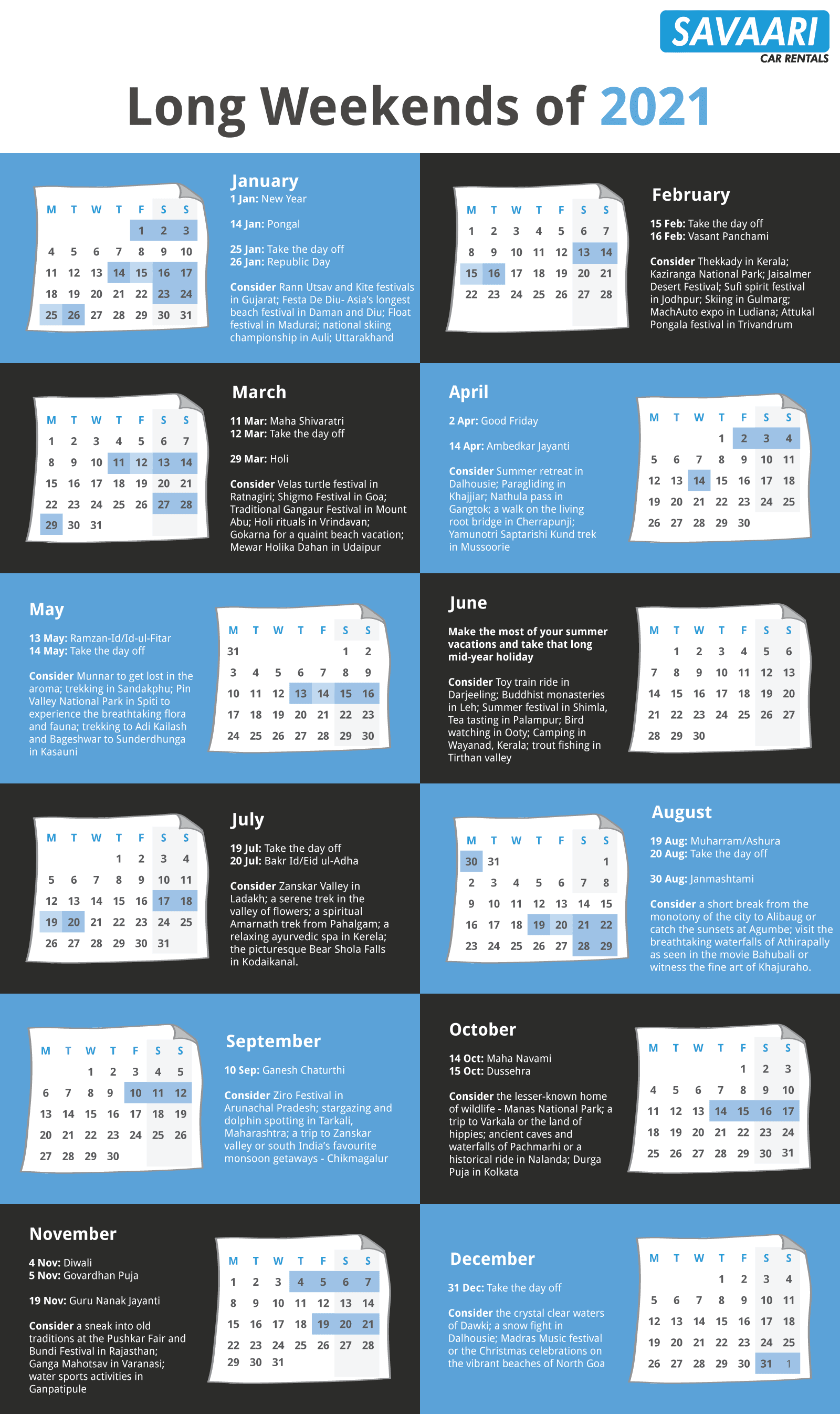 Travel calendar for 2021 - list of holidays 2021
