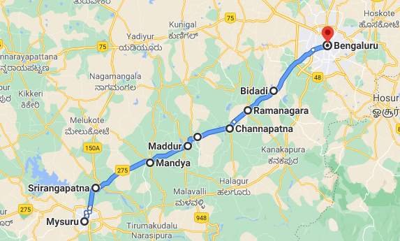Mysuru to Bengaluru by Road Map