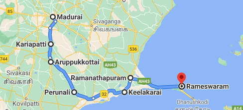 Madurai to Rameshwaram Via Aruppukottai - Valinokkam Road