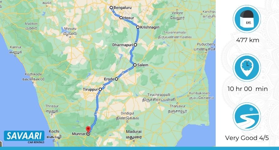 Bangalore to Munnar Via NH 44 & NH 544 
