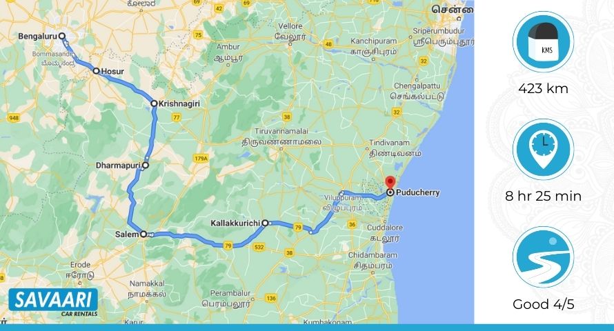 Bangalore to Pondicherry via NH 44 and NH 79