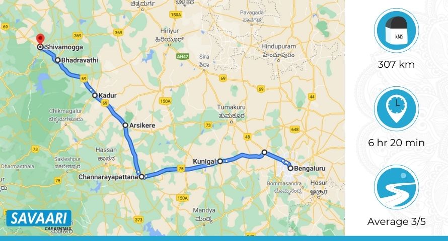 Bangalore to Shimoga via Kunigal