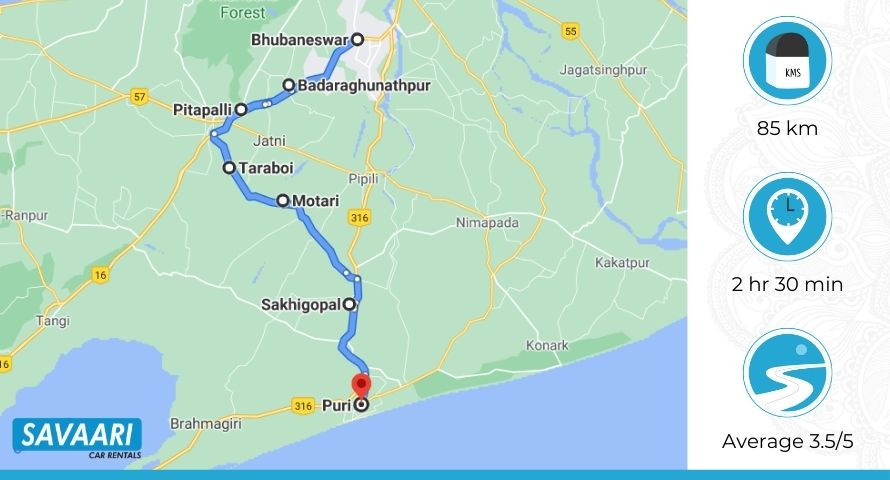 Bhubaneswar to Puri via NH16