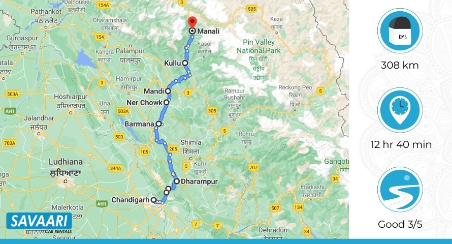 Chandigarh to Manali via NH154 and NH3