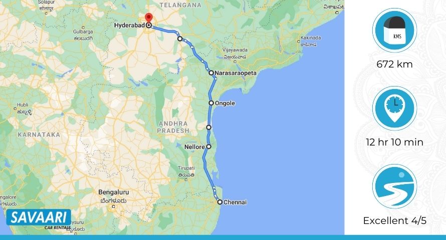 Chennai to Hyderabad by Road Map