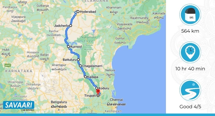 Hyderabad to Tirupati via Kurnool