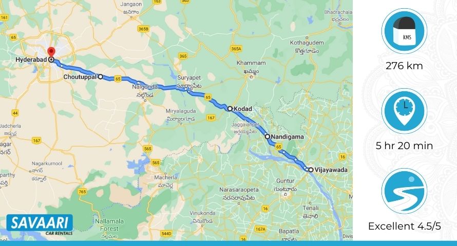 Vijayawada to Hyderabad distance Via -NH 65