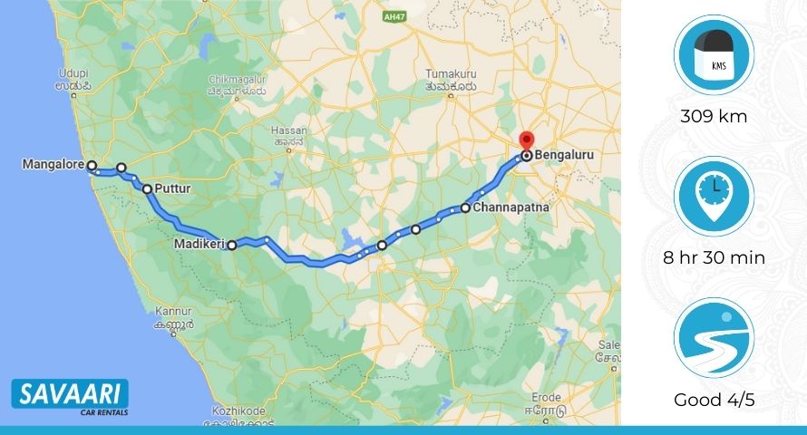 Mangalore to Bangalore by Road Map 02