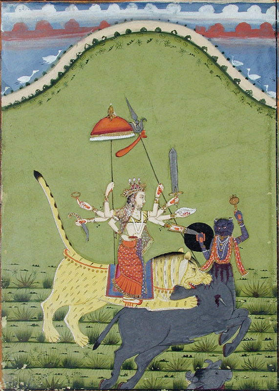 Goddess Durga slays the half-buffalo demon, Mahishasur