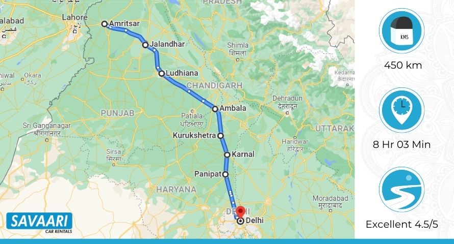 Amritsar to Delhi via NH 44
