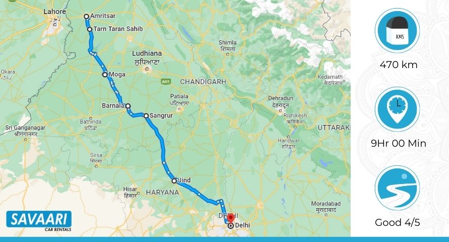 Amritsar to Delhi via NH52