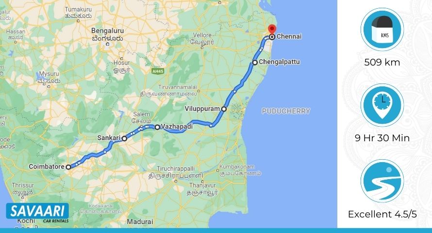 Coimbatore to Chennai Route 1