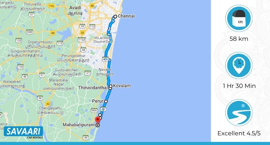 Chennai to Mahabalipuram via East Coast Road 