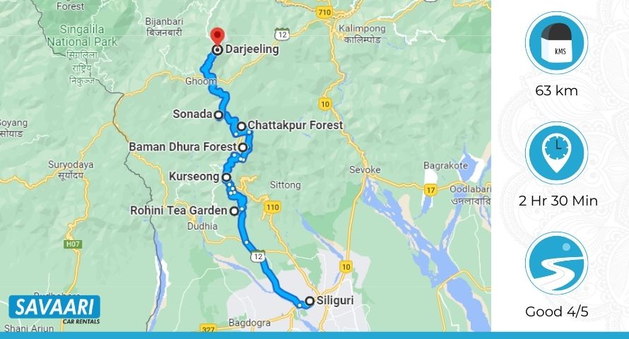 Siliguri to Darjeeling via Matigara - Kurseong Road & NH10