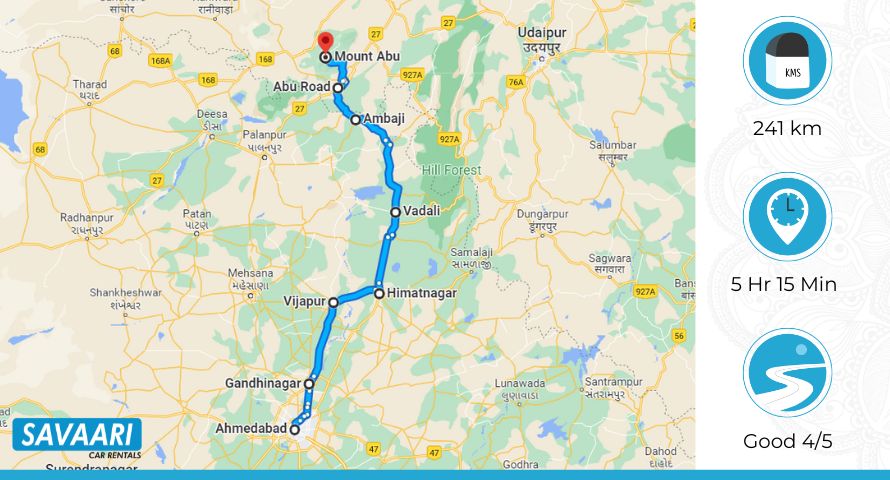 Ahmedabad to Mount Abu via Gandhinagar-Vijapur Road