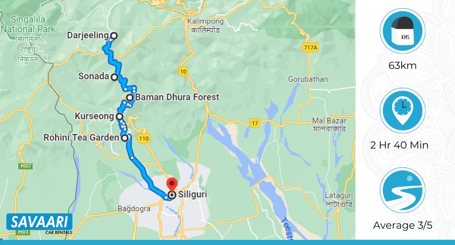 Darjeeling to Siliguri Route 1