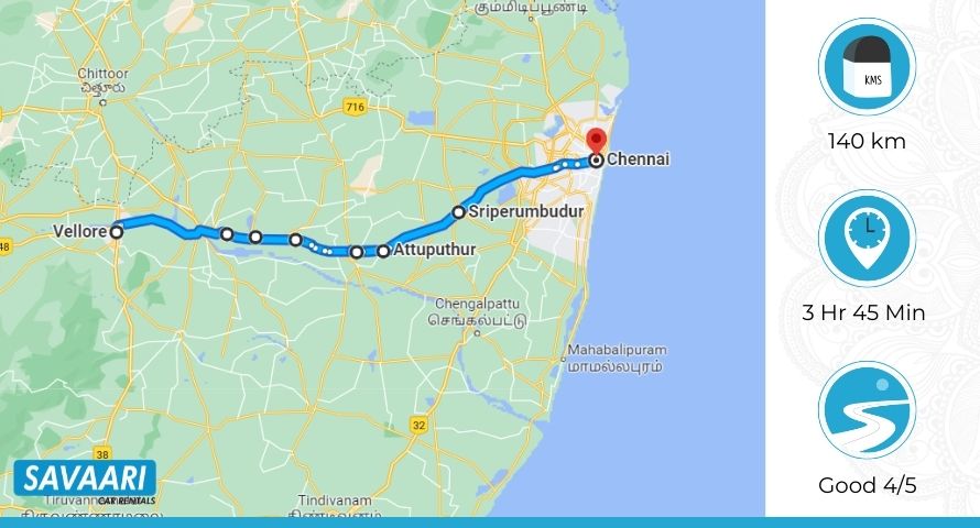 Vellore to Chennai route 2
