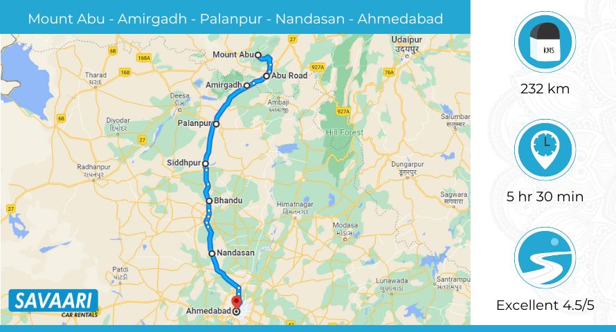 Mount Abu to Ahmedabad via Ahmedabad Palampur highway