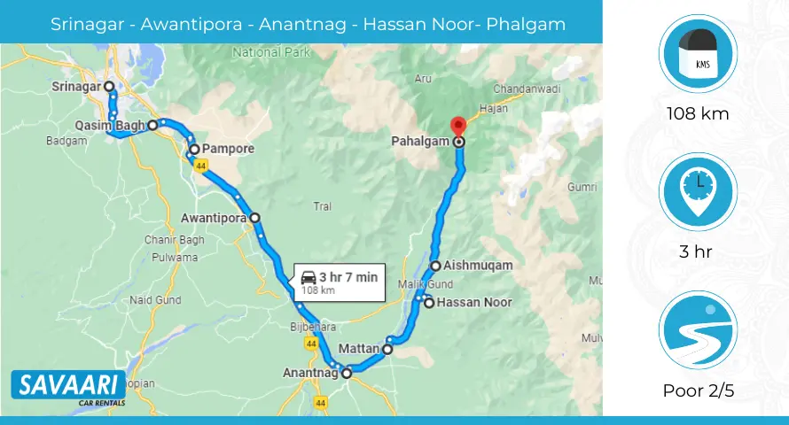 Srinagar to Pahalgam route1