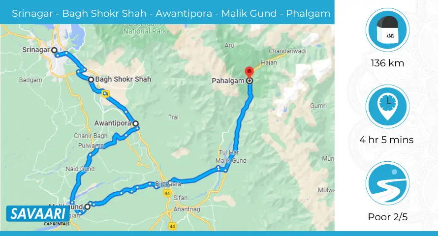 Srinagar to Pahalgam route2