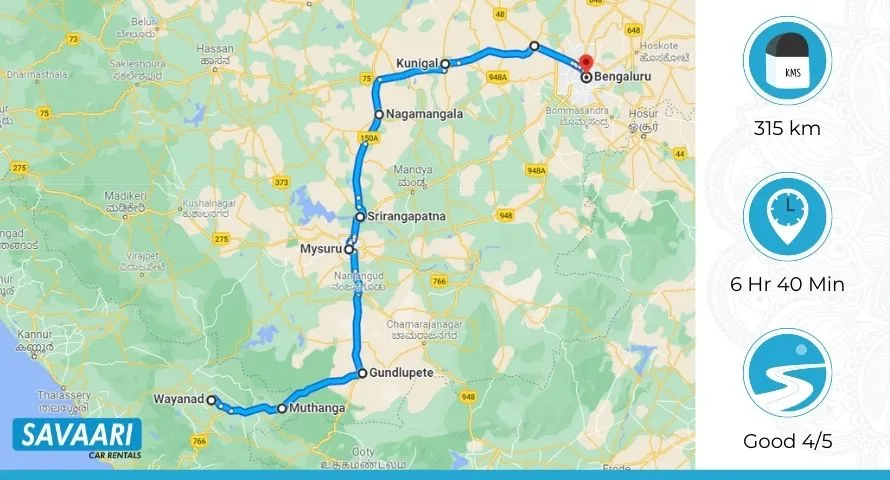 wayanad to bangalore via NH766 and NH-150A route 2