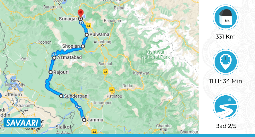 Jammu to Srinagar via Pulwama